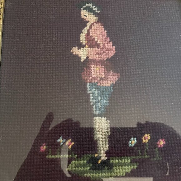 Needlepoint Colonial Figure Framed Art, Vintage - Picture 4 of 5